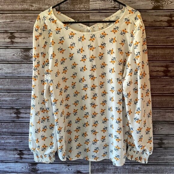 NWT LOFT Outlet Women's Floral Print Long-Sleeved‎ Blouse Size L - Picture 1 of 8